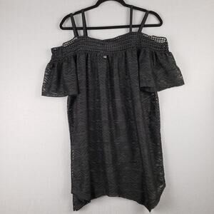 Miken Swim Women's Size L Off Shoulder Swimsuit Cover Up Dress Black Lace Beach‎